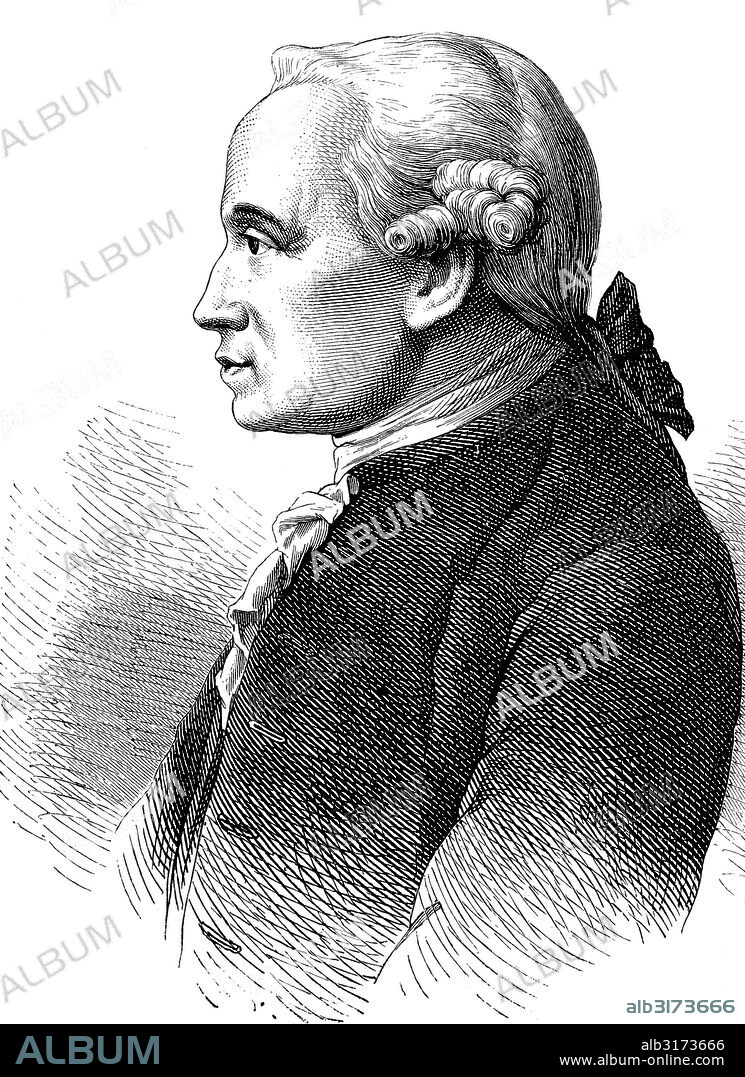 Immanuel kant, 1724 - 1894, philosopher of the enlightenment, historical illustration, 1877.