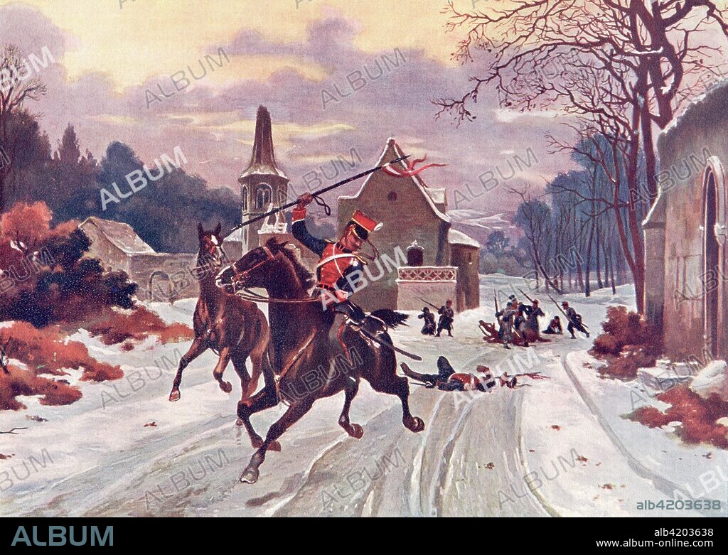 French soldiers caught in an ambush during the Franco-Prussian War aka Franco-German War, 1870.   From Hutchinson's History of the Nations, published 1915.