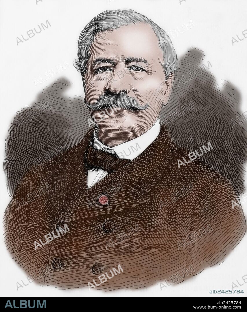 LESSEPS, Ferdinand Marie, Vizconde de (Versalles, 1805-Castillo de La Chenaie, 1894). Administrador francés constructor del canal de Suez, inaugurado en 1869 y del canal de Panamá (1876). Grabado coloreado de "El Mundo Ilustrado", 1882.