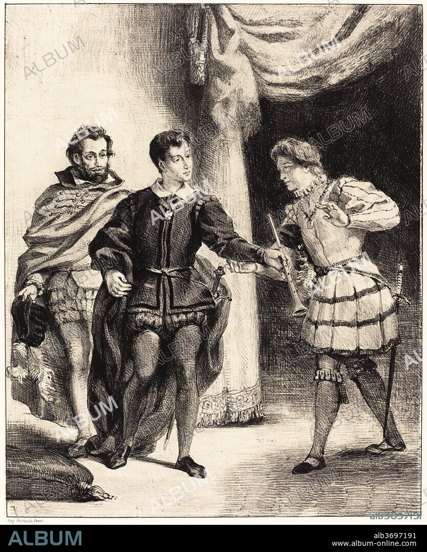 EUGENE DELACROIX. Hamlet and Guildenstern (Act III, Scene II). Dated: 1834/1843. Medium: lithograph.