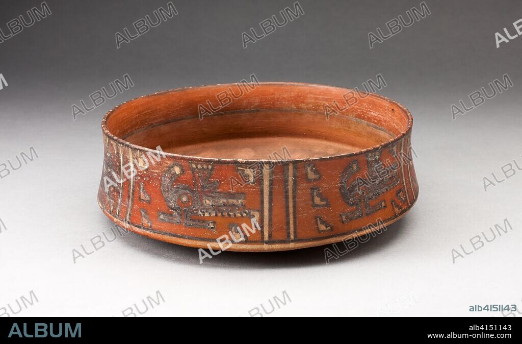 Miniature Straight-sided Bowl with Abstract Aligator Motif. Inca; South coast or southern highlands, Peru. Date: 1450-1532. Dimensions: 5.9 x 19.4 cm (2 5/16 x 7 5/8 in.). Ceramic and pigment. Origin: Peru, southern.