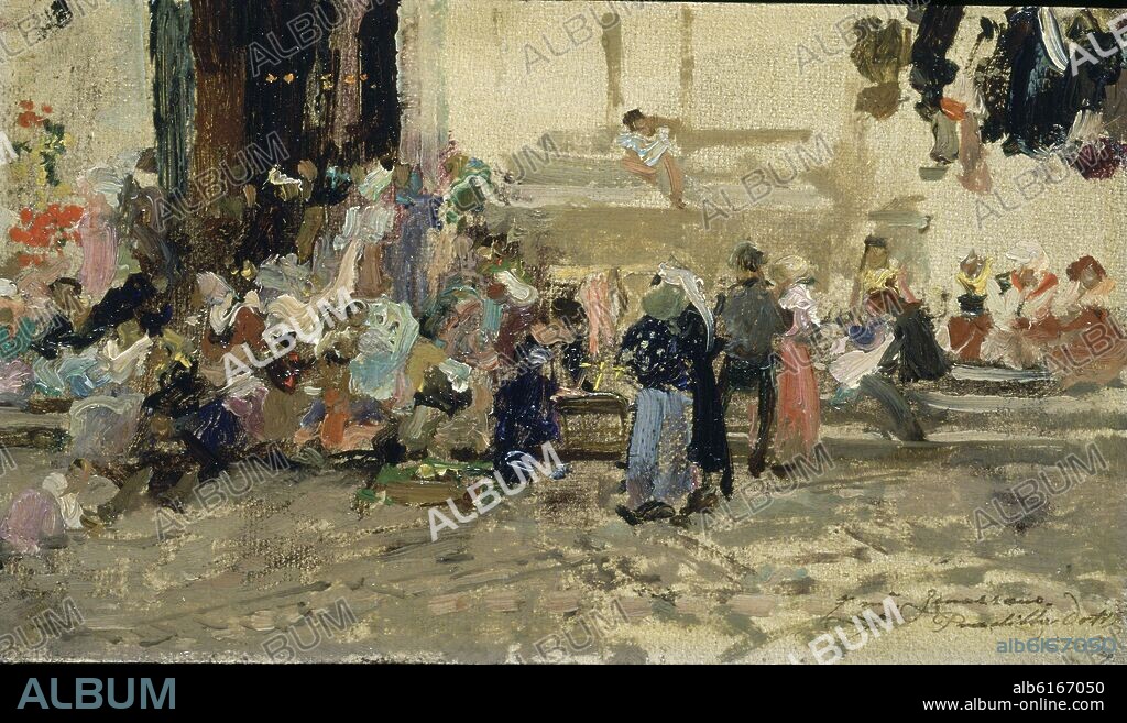 FRANCISCO PRADILLA Y ORTIZ (1848-1921). SALIDA DE LA IGLESIA - SIGLO XIX.