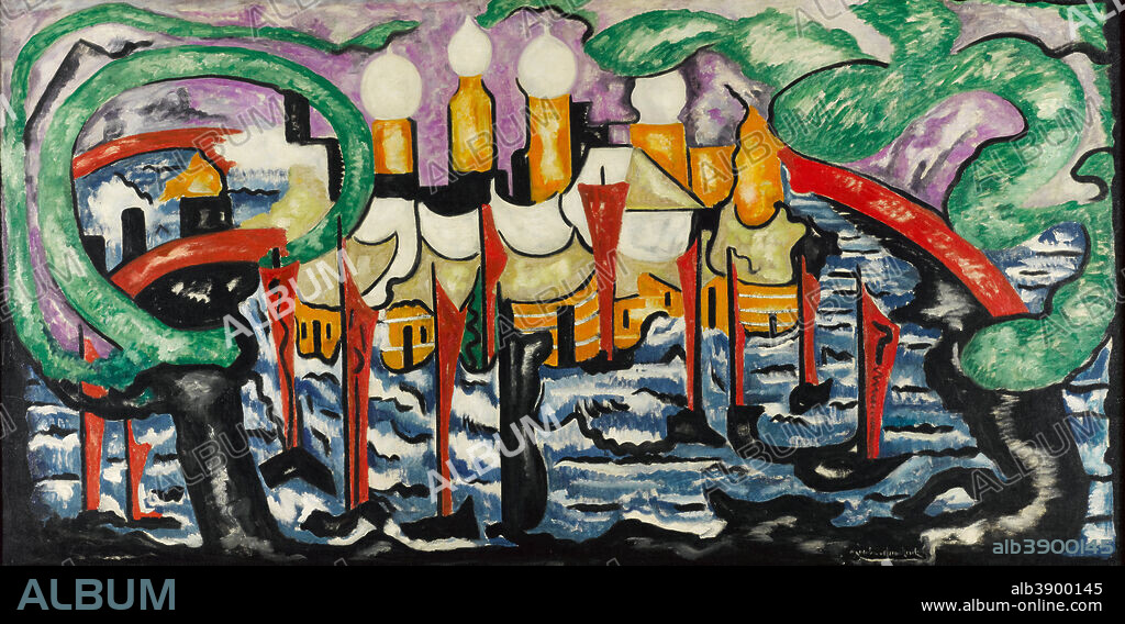 JACOBA VAN HEEMSKERCK. Composition no. 62. Date/Period: 1917. Painting. Oil, canvas, Bronze-coloured, frame, a, profile. Height: 1,090 mm (42.91 in); Width: 2,103 mm (82.79 in).