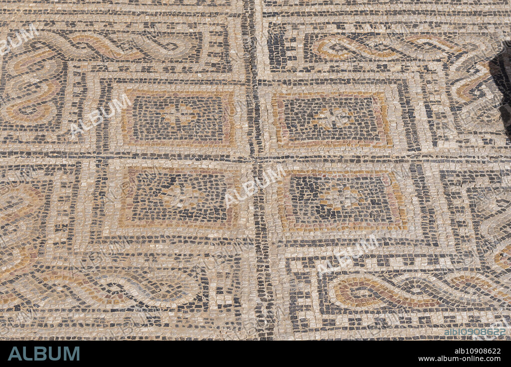 ancient rome mosaic, Roman Ruins of Bruñel, Quesada, Natural Park of the Sierras de Cazorla, Segura and Las Villas, Jaén province, Andalusia, Spain.