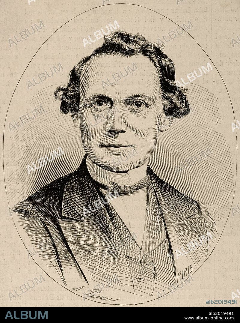 A. PEREA. Jens Jacob Asmussen Worsaae (14 de marzo de 1821-15 de agosto de 1885). Arqueólogo e historiador danés considerado generalmente como el primer arqueólogo profesional moderno. Grabado de " La Ilustración Española y Americana", año 1870.