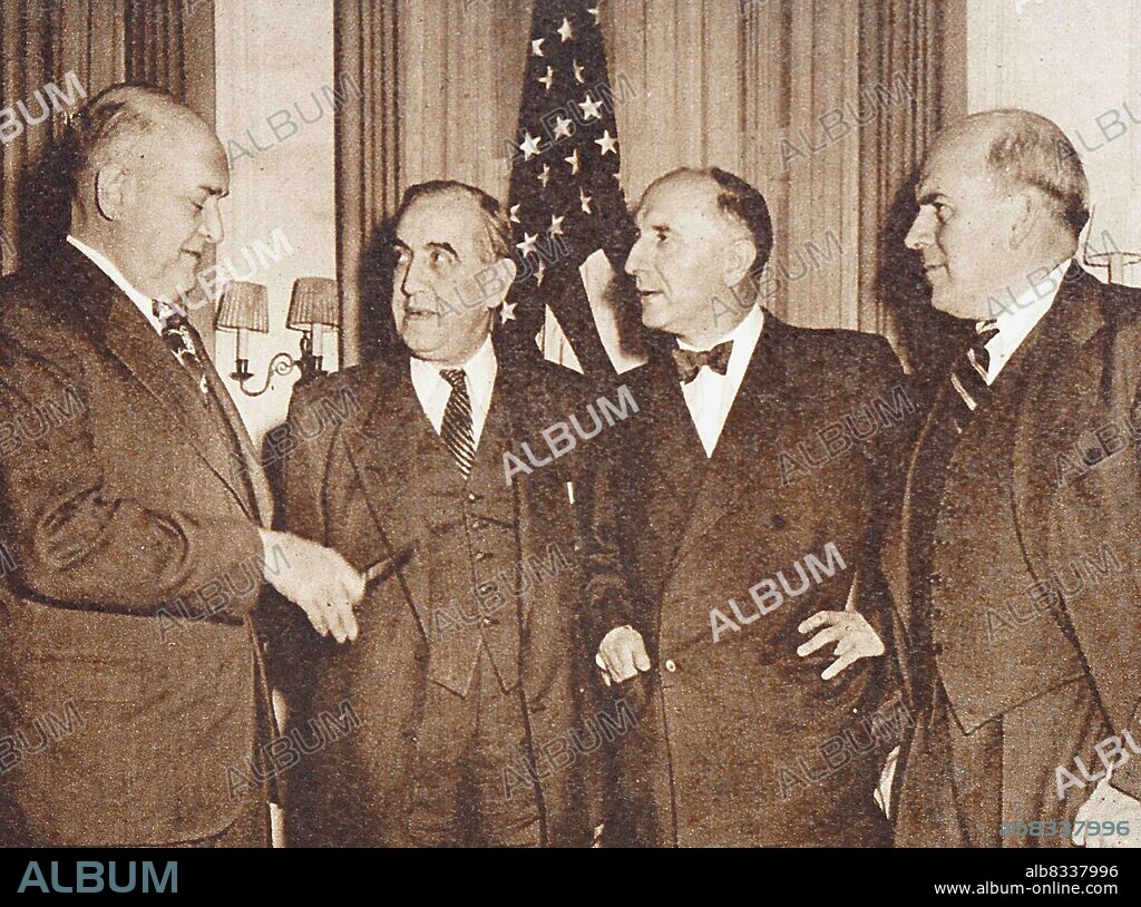 Louis Johnson, United States secretary of defence; Prof. Ernst Reuter; Otto Ernst Heinrich Hermann Suhr, senior Burgomaster; and John Jay McCloy, U.S. High Commisioner; in Berlin. Louis Arthur Johnson (January 10, 1891 - April 24, 1966) was an American politician and attorney who served as the second United States Secretary of Defense from 1949 to 1950. Ernst Rudolf Johannes Reuter (29 July 1889 - 29 September 1953) was the mayor of West Berlin from 1948 to 1953, during the time of the Cold War. Otto Ernst Heinrich Hermann Suhr (17 August 1894 - 30 August 1957) was a German politician as a member of the Social Democratic Party of Germany (SPD). He served as the Governing Mayor of Berlin (i.e. West Berlin) from 1955 until his death. John Jay McCloy (March 31, 1895 - March 11, 1989) was an American lawyer, diplomat, banker, and a presidential advisor. He served as Assistant Secretary of War during World War II under Henry Stimson.