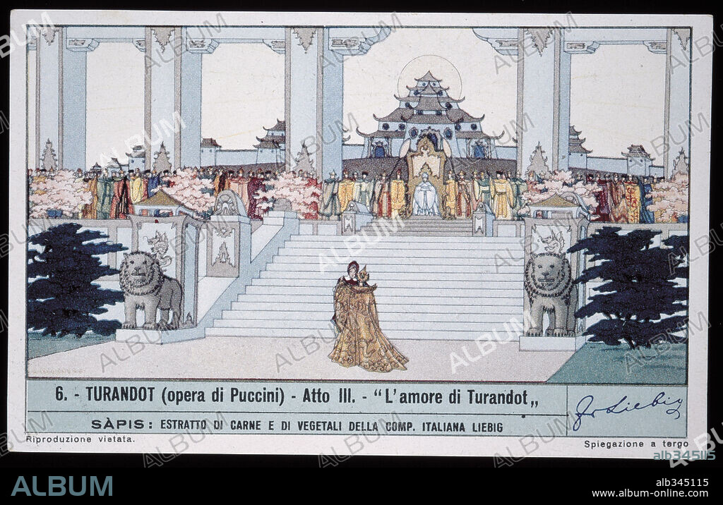 GIACOMO PUCCINI. Calaf declares his love for Turandot who proclaims that stranger´s name is love from Turandot. Opera by Puccini 1st produced 1926.