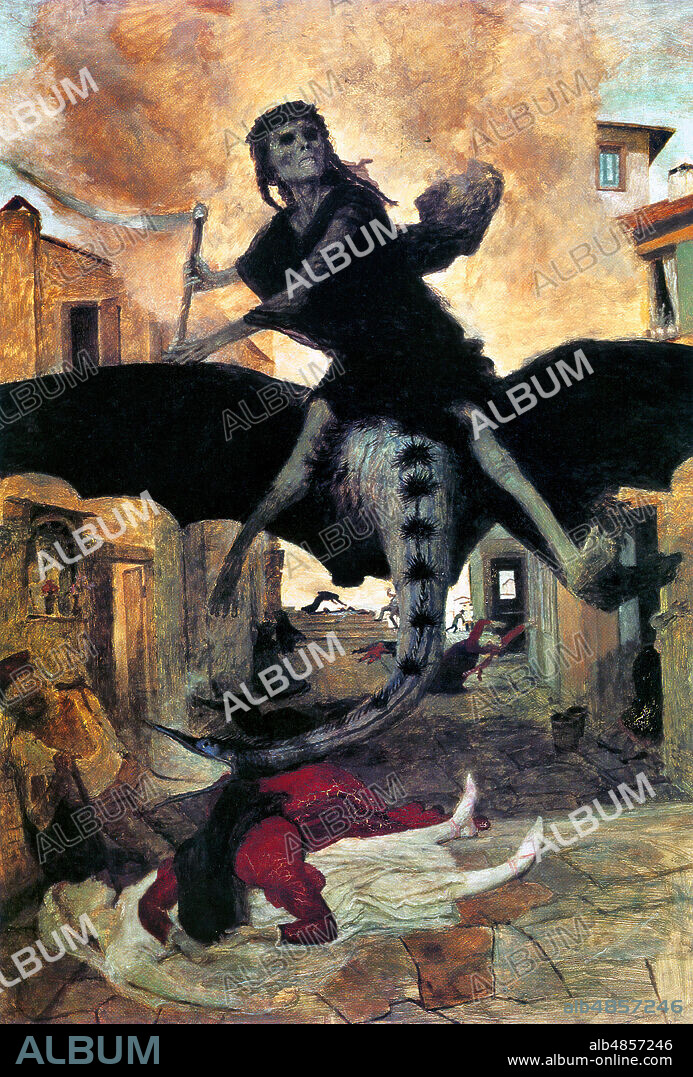 ARNOLD BOECKLIN (Swiss) "Die Pest", (The Plague), 1898. Varnished tempera on pine wood, H. 149,5 cm ; L. 104,5 cm.