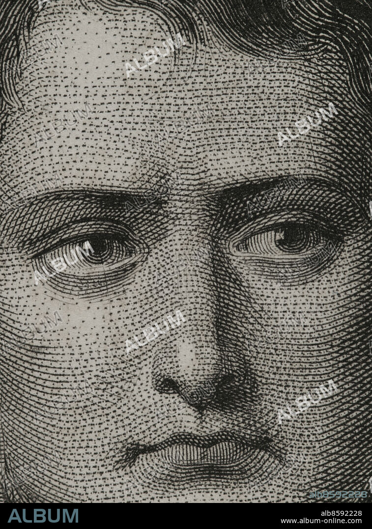 CHARLES GEOFFROY (1819-1882). FRENCH ENGRAVER.. Napoleón I Bonaparte (1769-1821). Cónsul Vitalicio (1802) y Emperador de los franceses (1804-1815). Retrato. Grabado por Geoffroy. Detalle. "Historia Universal", por César Cantú. Tomo VI. 1857.