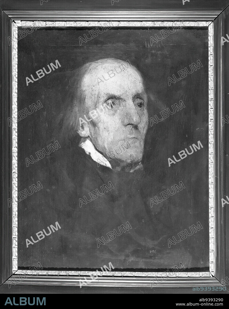 Head of an Old Man, Charles Frederic Ulrich, American, 1858-1908, Oil on canvas, United States, ca. 1876, 12 7/16 x 18 7/16 in., 31.6 x 46.9 cm, 3/4 View, American artist, American oil, austere, Black and White, creepy, elderly, face, grumpy, hallow, male figure, man, oil, oil on canvas, oil painting, old, old man, Painting, portrait, Serious, staring eyes, sunken, three-quarters profile.