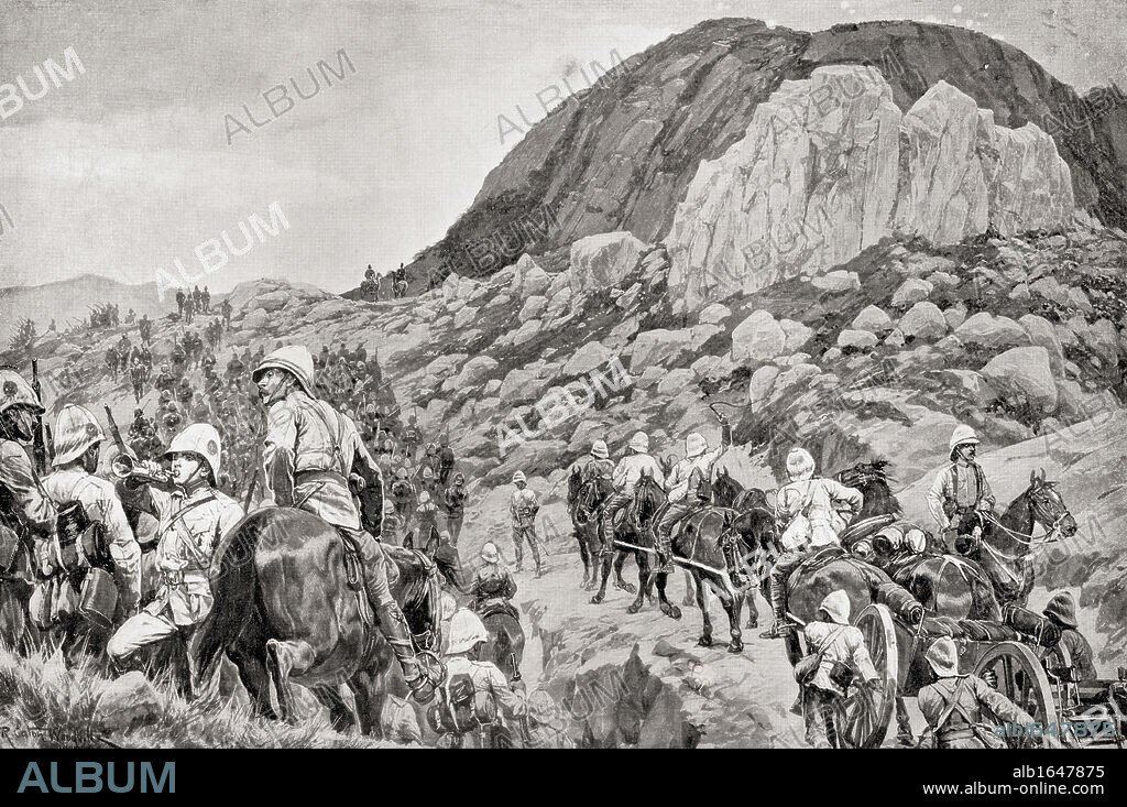 British soldiers going to attack Spion Kop, January 24 1900, during the second Boer war. From the book South Africa and the Transvaal War by Louis Creswicke, published 1900.
