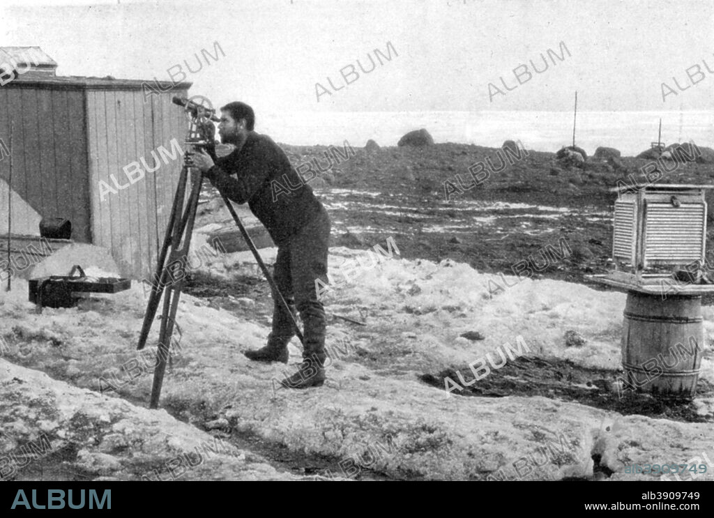 Albert Borlase Armitage, Scottish polar explorer, c1894-c1897 (1899). Armitage (1864-1943) using a sextant while on the Jackson-Harmsworth Expedition to Franz-Josef Land in the Arctic. He was responsible for compiling astronomical, meteorological and magnetic records. The three-year expedition established that Franz Josef Land was in fact a small archipelago rather than a land mass that extended to the North Pole, as its leader, Frederick George Jackson, had believed. A print from A Thousand Days in the Arctic, by Frederick G Jackson, Volume II, Harper & Brothers, London, 1899.