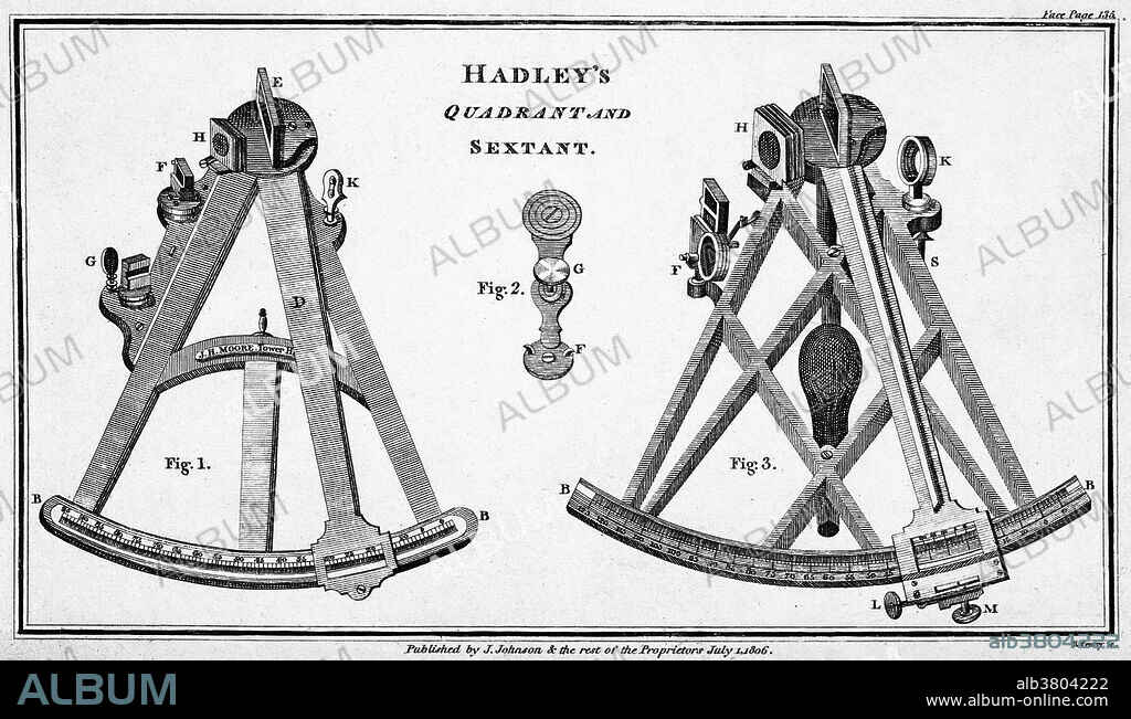 Engraving of Hadley's quadrant and sextant, 1806.  Sir Isaac Newton (1643-1727) invented the principle of the doubly reflecting navigation instrument (a reflecting quadrant), but never published it. Two men independently developed the octant around 1730: John Hadley (1682-1744), an English mathematician, and Thomas Godfrey (1704-1749), a glazier in Philadelphia. John Bird made the first sextant in 1757. The octant and later the sextant, replaced the Davis quadrant as the main instrument for navigation.