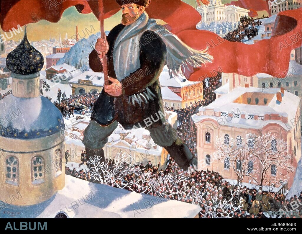 The Bolshevik, 1920 (oil on canvas). Artist Kustodiev, Boris Mihajlovic (1878-1927). Location Tretyakov Gallery, Moscow, Russia. ©TopFoto.