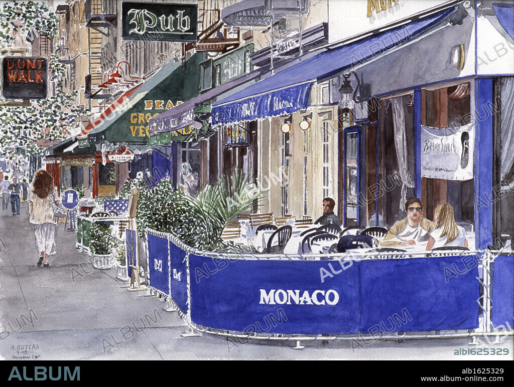 Monaco Restaurant, Amsterdam Ave, New York, NY, 2003, Anthony Butera, (b.20th C.), Watercolor.