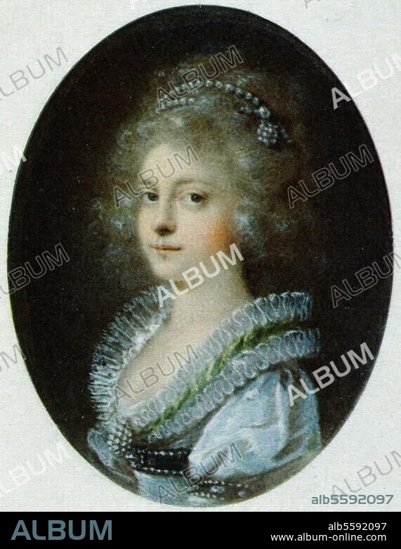 Elisabeth Wilhelmine von Württemberg, 1. Gemahlin von Kaiser Franz I. (II.) von Österreich, Tochter des Herzogs Friedrich II. Eugen von Württemberg; Treptow. 21.4.1767 - Wien 18.2.1790. Bildnis der Erzherzogin Elisabeth Wilhelmine. Miniatur, zeitgenössisch, von Heinrich Friedrich Füger (1751-1818).
