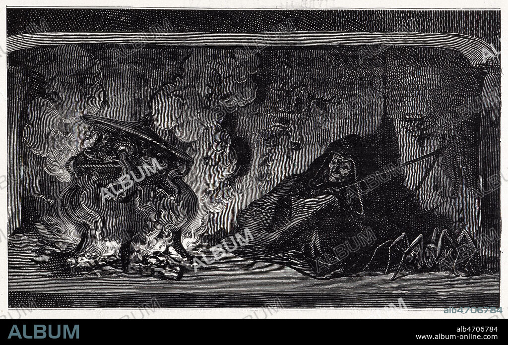 La sibylle de Panzoust. Illustration de Gustave DORE (1832-1883) pour Le tiers livre des faits et dits heroiques du bon Pantagruel tiree de l'ouvrage Oeuvres de Francois RABELAIS (1483-1553). (Livre 3, Chapitre XVI). Edition de 1873. Credit : Collection KHARBINE-TAPABOR.