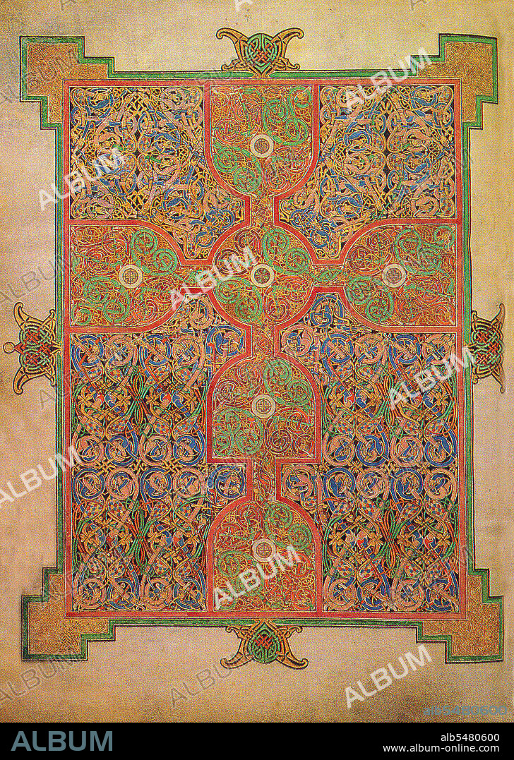 The Lindisfarne Gospels is an illuminated manuscript gospel book produced around the year 700 CE in a monastery on Lindisfarne Island, off the coast of Northumberland. It is now on display in the British Library in London. The manuscript is one of the finest works in the unique style of Hiberno-Saxon or Insular art, combining Mediterranean, Anglo-Saxon and Celtic elements. The Lindisfarne Gospels are presumed to be the work of a monk named Eadfrith, who became Bishop of Lindisfarne in 698 and died in 721. Current scholarship indicates a date around 715, and it is believed they were produced in honour of St. Cuthbert. However, it is also possible that Eadfrith produced them prior to 698, in order to commemorate the elevation of Cuthbert's relics in that year, which is also thought to have been the occasion for which the St Cuthbert Gospel was produced. The Gospels are richly illustrated in the insular style, and were originally encased in a fine leather binding covered with jewels and metals made by Billfrith the Anchorite in the 8th century. During the Viking raids on Lindisfarne, however, this cover was lost, and a replacement was made in 1852. The text is written in insular script. In the 10th century an Old English translation of the Gospels was made: a word-for-word gloss inserted between the lines of the Latin text by Aldred, Provost of Chester-le-Street. This is the oldest extant translation of the Gospels into the English language. The Gospels may have been taken from Durham Cathedral during the Dissolution of the Monasteries, ordered by Henry VIII, and were acquired in the early 17th century by Sir Robert Cotton from Thomas Walker, Clerk of the Parliaments. Cotton's library came to the British Museum in the 18th century, and from there to the British Library in London when this was separated from the British Museum.