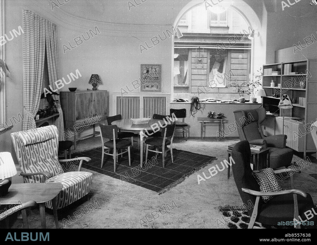 Stockholm 1947-04-13. Interiör på NK-Bo-utställningen. Foto: SvD / TT / kod 12014.
