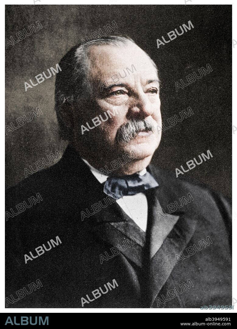 Grover Cleveland, 22nd and 24th President of the United States, 19th century (1955). Grover Cleveland (1837-1908) was twice President of the USA, from 1885-1889 and again from 1893-1897. He was the first Democrat to be elected President after the American Civil War and was also the only President to leave the White House and then be re-elected for another term later. He was defeated in the 1888 presidential election by Benjamin Harrison. A print from Mathew Brady Historian with a Camera by James D Horan, Bonanza Books, New York, 1955. (Colorised black and white print).