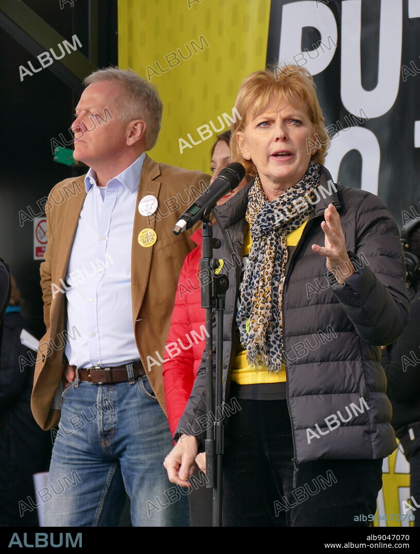 Anna Soubry, Member of Parliament, addressing the 'People's Vote' march in Parliament Square, London. The People's Vote march took place in London on 23 March 2019 as part of a series of demonstrations to protest against Brexit, call for a new referendum, and ask the British Government to revoke Article 50. It brought to the capital hundreds of thousands of protestors, or over a million people according to the organizers. Anna Soubry is a British politician, barrister and journalist. She has been the Member of Parliament (MP) for Broxtowe in Nottinghamshire since the 2010 general election, and was first elected as a Conservative before leaving the party to join The Independent Group in February 2019.