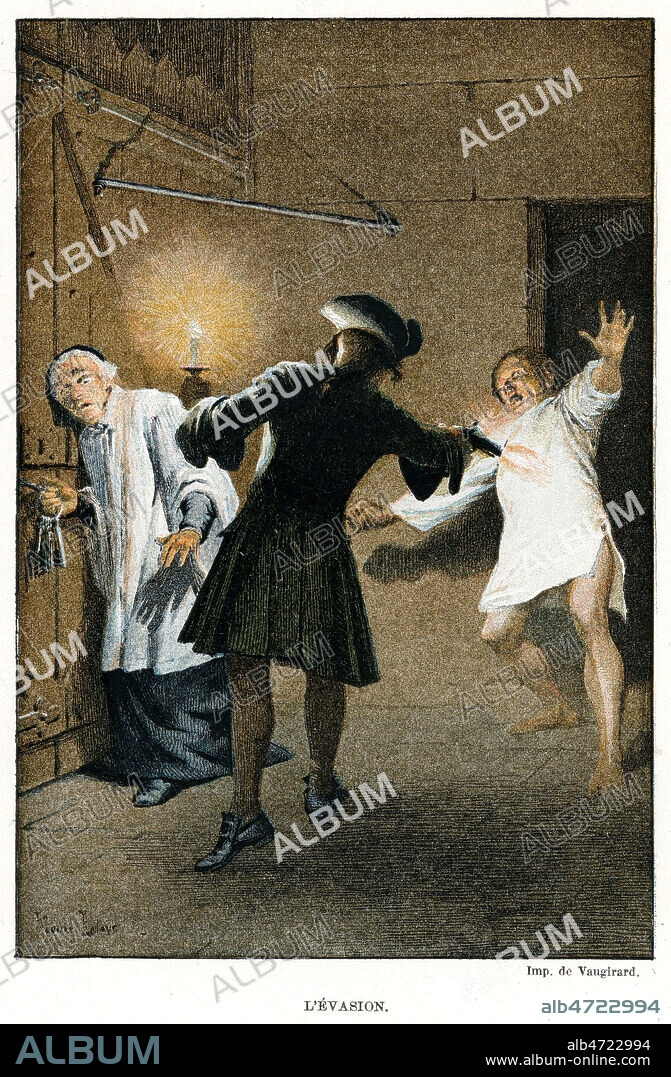 L'evasion de Saint Lazare (Le Chevaliers des Grieux tire sur un domestique). Illustration de 1885 par Maurice LELOIR (1851-1940) pour 'Histoire de Manon Lescaut et du chevalier des Grieux' par l'Abbe PREVOST (1697-1763). Credit : Collection Jonas/KHARBINE-TAPABOR.