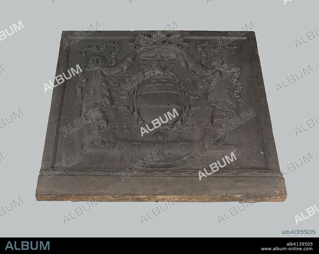 Chimney Plaque: Coat of Arms of Duc de Bethune-Charlost. France. Date: 1673-1683. Dimensions: 87 × 95.9 × 5.7 cm (34 1/4 × 37 3/4 × 2 1/4 in.). Cast in iron. Origin: France.