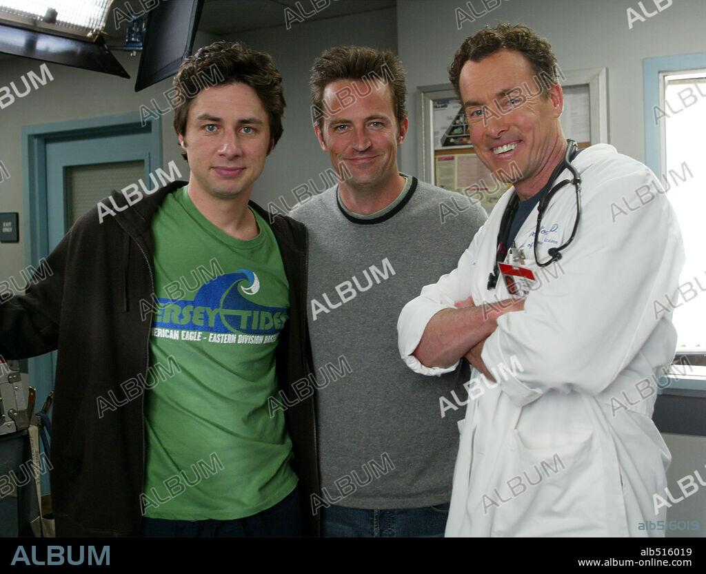 JOHN C. MCGINLEY, JOHN PERRY and ZACH BRAFF in SCRUBS, 2001, directed by ADAM BERNSTEIN. Copyright NBC.