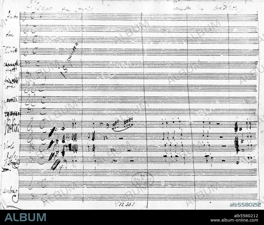 Beethoven, Ludwig van Komponist, 1770-1827. Werke: Konzert Nr. 2 B-Dur für Klavier und Orchester op. 19 (Endfassung 1798-1801). Erste Seite der handschriftlichen Originalpartitur. Berlin, Staatsbibliothek Preußischer Kulturbesitz.