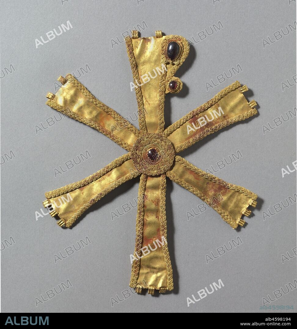 Monogram of Christ (Chrismon), 500s. The superimposed Greek letters chi and rho, the first two letters of Christ?s name, was a popular early Christian symbol. The monogram of Christ, or chrismon, is also a powerful symbol of imperial victory: it appeared to Emperor Constantine the Great before his battle against Maxentius in ad 312, promising victory in the name of Christ. Made of gold sheet and decorated with three garnets, it may have formed the center of a golden wreath, serving as a protective device and an emblem of Christian triumph.