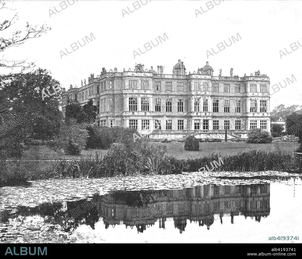 Longleat House, Wiltshire, 1894. Seat of the Marquess of Bath, Longleat is regarded as one of the finest Elizabethan country houses in England. It was designed by Robert Smythson and built for Sir John Thynne. The grounds were landscaped by Capability Brown in the 18th century. From Beautiful Britain; views of our stately homes. [The Werner Company of Chicago, 1894].
