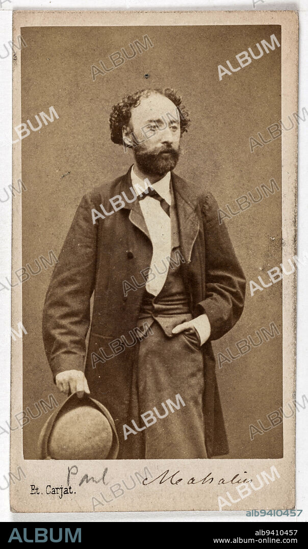 Portrait of Mahalin Paul, (Emile Blondet, dit), (1828-1899), (journalist, writer), Carjat & Cie, Photographer, Between 1860 and 1890, 2nd half of the 19th century, Photography, Graphic arts, Photography, Albumen paper print, Dimensions - Work: Height: 8.9 cm, Width: 5.4 cm, Dimensions: Height: 10.4 cm, Width: 5.9 cm.