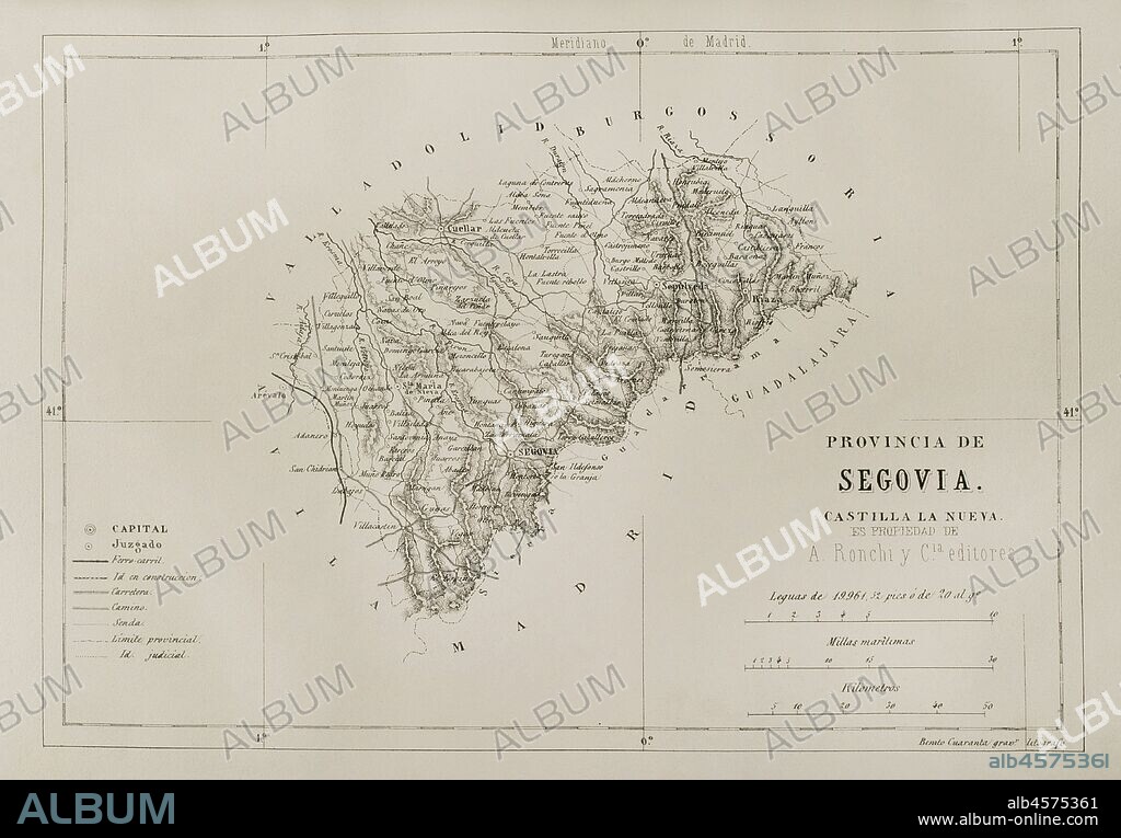 Map of the Segovia province (Spain). Cr—nica General de Espa–a, Historia Ilustrada y Descriptiva de sus Provincias. Castilla-La Vieja, 1870.