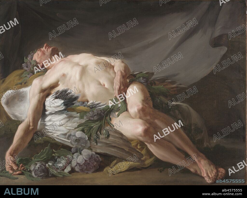Sleep, c. 1771. The tradition of painting nude male figures in a studio setting was the cornerstone of artistic practice, teaching artists to depict the human body in complex poses in order to create larger narratives. However, by the late 1700s, some artists began to see these studies as independent works of art. By adding the wings and the poppies, Restout transformed his study into a more specific subject, and he first exhibited the work in a privately organized exhibition in 1783 under the title of Morpheus, the god of sleep.