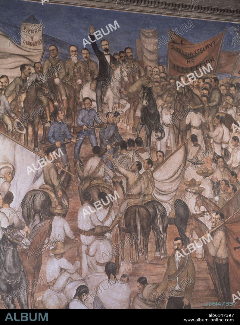 EDUARDO SOLARES (S XX). ALEGORIA DE LA REVOLUCION MEXICANA - PINTURA MURAL REALIZADA LA ESCALERA PRINCIPAL DEL MUSEO NACIONAL DE HISTORIA - SIGLO XX.