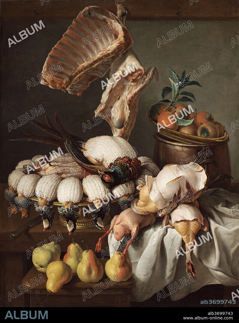 ALEXANDRE-FRANCOIS DESPORTES. Still Life with Dressed Game, Meat, and Fruit. Dated: 1734. Dimensions: overall: 121 x 95 cm (47 5/8 x 37 3/8 in.)  framed: 146.05 x 118.43 x 5.72 cm (57 1/2 x 46 5/8 x 2 1/4 in.). Medium: oil on canvas.