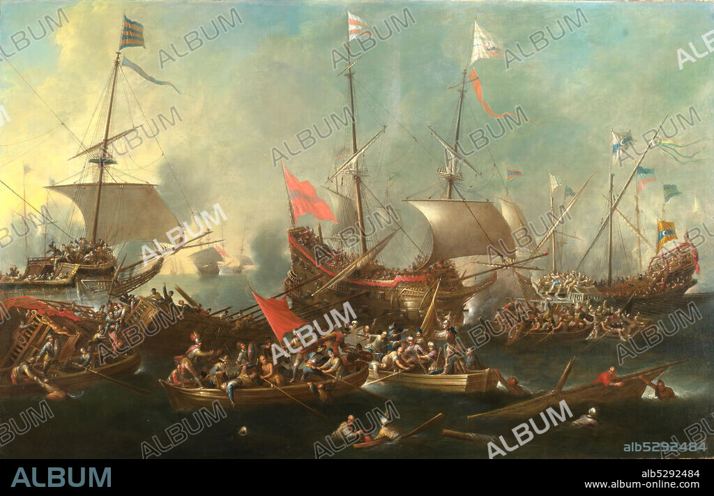 ANDRIES VAN EERTVELT. The Battle of Lepanto - A Sea Battle between Christians and Barbary Corsairs, 1615-20. The Battle of Lepanto was fought between the Holy League, a coalition of Catholic Mediterranean states, and the Turkish Ottoman Empire on 7th October 1571. The Holy League force, led by Don Juan de Austria (1547-78), were victorious against the Ottoman force including Barbary Corsairs led by Muezzinzade Ali Pasha. This was the last great sea battle involving oared vessels and the largest battle of galleys since Actium in 30BC.