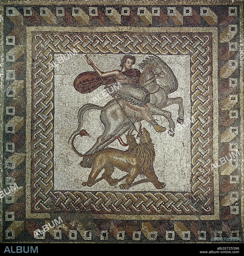 MOSAICO DE BELEROFONTE MATANDO A LA QUIMERA - MOSAICO ROMANO DEL SIGLO III.