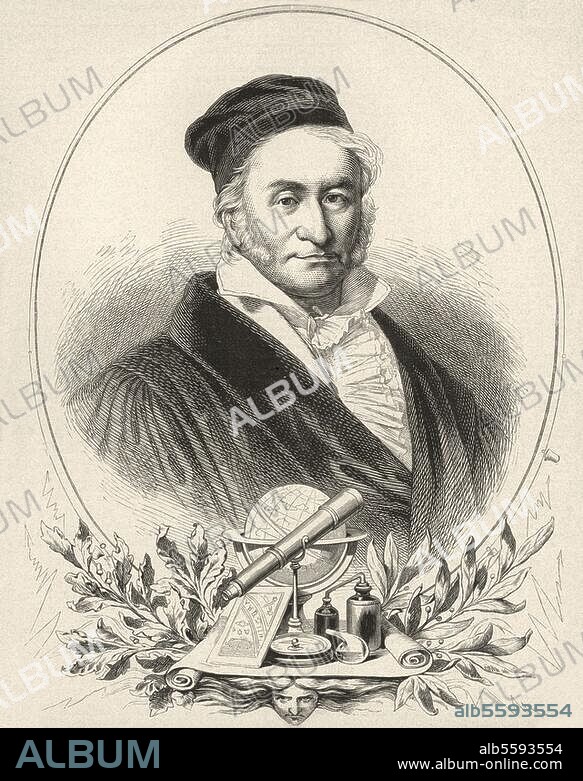 Gauß, Carl Friedrich Mathematiker und Astronom Braunschweig 30.4.1777 - Göttingen. 23.2.1855. Porträt. Holzstich, 1877, nach dem Gemälde, um. 1850, von Christian Albrecht Jensen.