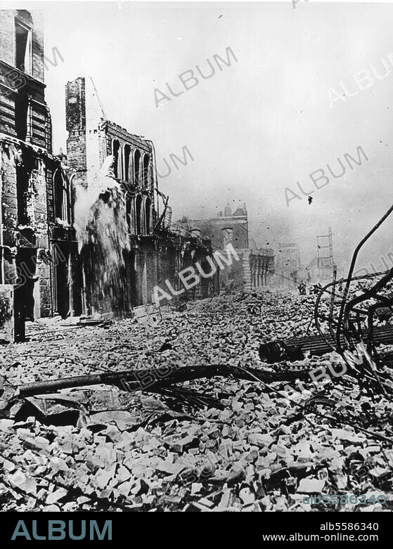 San Francisco (USA), Erdbeben am 18. April 1906. Nachbeben in einer Geschäftstraße. Foto.
