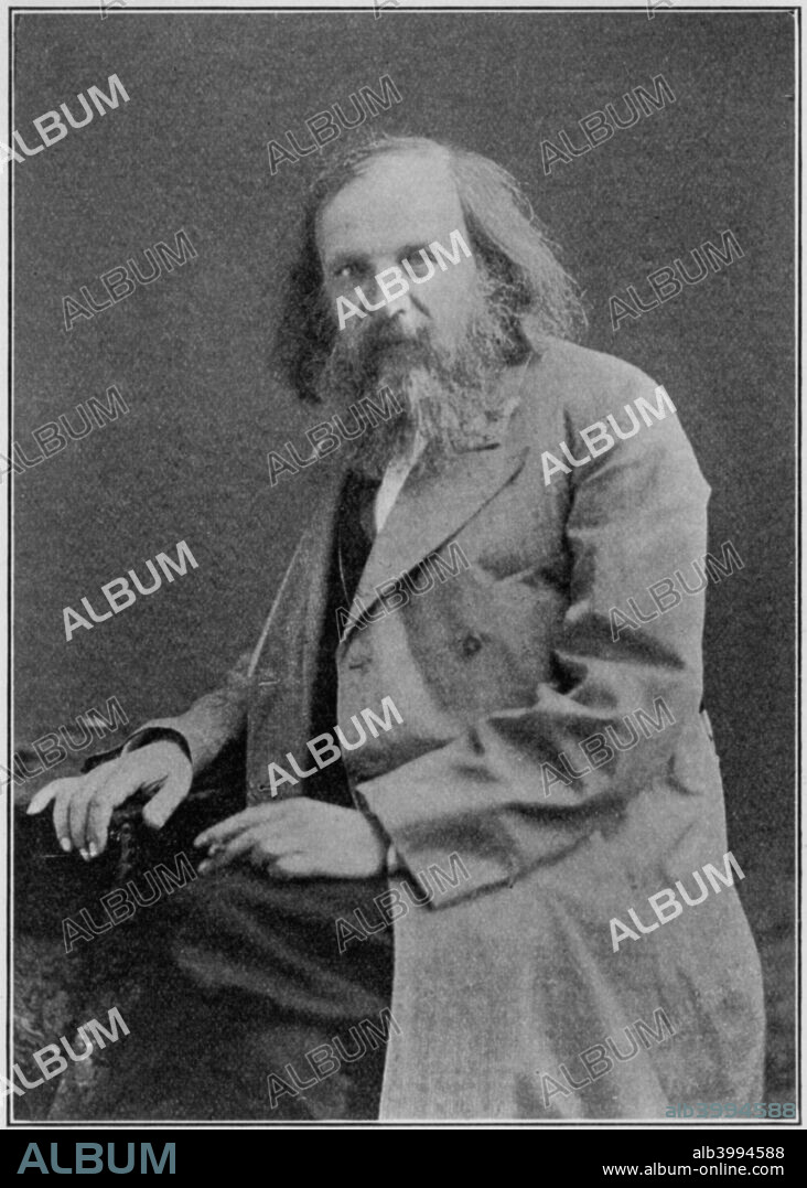 Dmitiri Ivanovich Mendeleyev (1834-1907), Russian chemist, c.1900s. Famous for arranging the 63 known elements into a Periodic Table based on Atomic Mass, which he published in Principles of Chemistry in 1869.