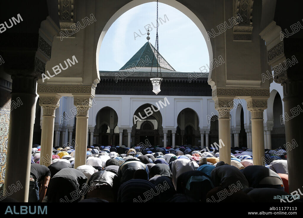 Friday prayer at the Paris Great Mosque, Paris, France, Europe.