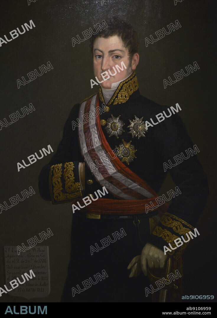 Jose Aymerich y Baras (1775-1841). Spanish Lieutenant General and Secretary of War. Lieutenant General Jose Aymerich. Anonymous portrait, 1841. Oil on canvas. Army Museum. Toledo, Spain.