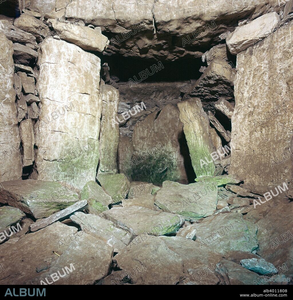 Interior of Neolithic burial chamber, inside a cairn, 26th century BC.