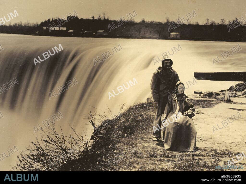 Couple at Niagara Falls in waterproof coats, c. 1860s. Attributed to Henry Hollister (Canadian, active about 1840 - 1860). Ambrotype.