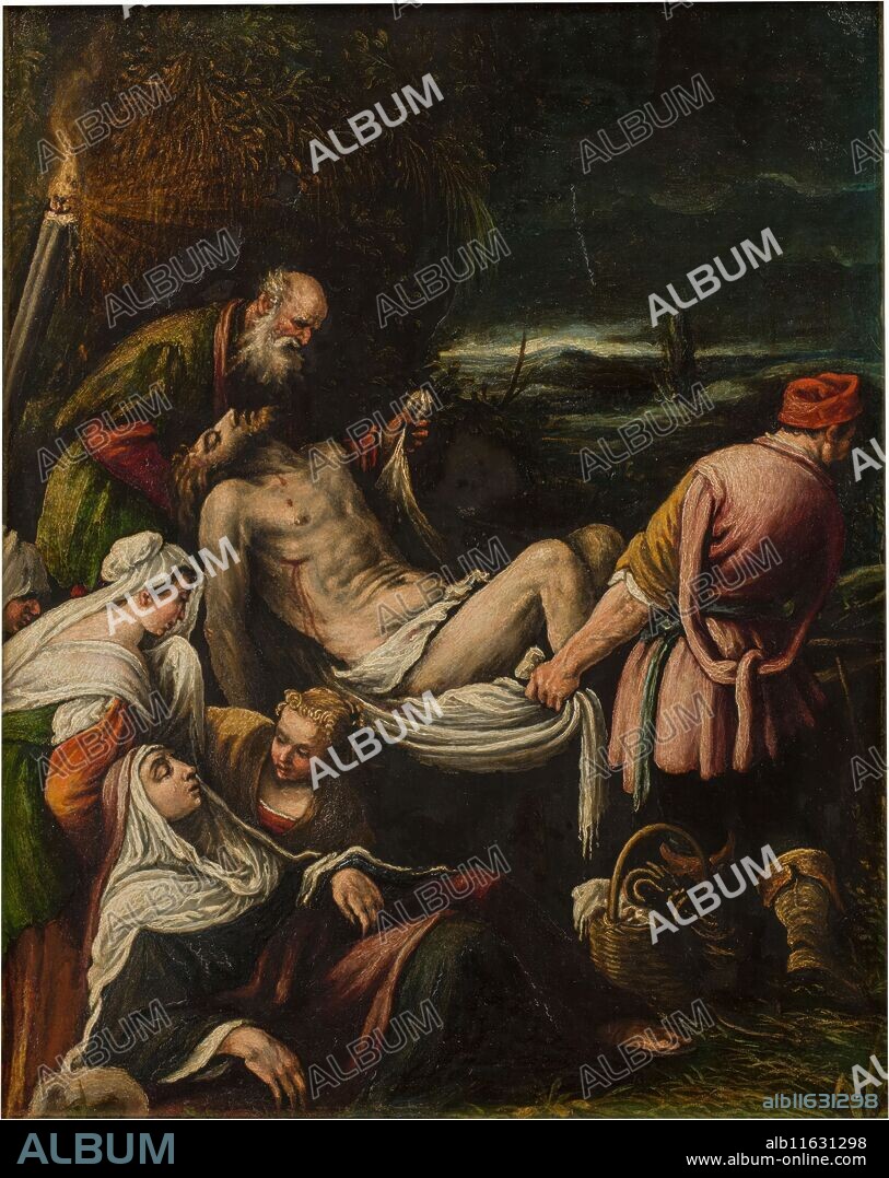 JACOPO BASSANO. Bassano Taller de / 'El Santo Entierro'. Finales del siglo XVI. Óleo sobre pizarra, 40 x 32 cm.