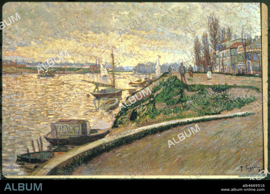 'La Seine a Asnieres, la Berge'. Peinture de Paul Signac (1863-1935) en 1885. Paris, collection particuliere / 75 x 100 cm. Credit: Coll. Bouquignaud/Kharbine-Tapabor.