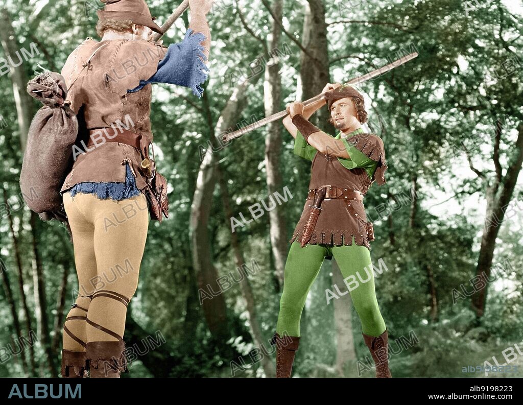 ERROL FLYNN en ROBIN DE LOS BOSQUES, 1938 (THE ADVENTURES OF ROBIN HOOD), dirigida por MICHAEL CURTIZ y WILLIAM KEIGHLEY. Copyright WARNER BROTHERS.