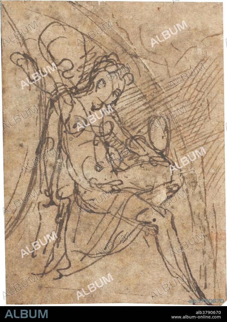 ANÓNIMO. Anónimo (Círculo de Parmigianino. Girolamo Francesco Maria Mazzola) / 'Desnudo femenino sentado'. Primera mitad del siglo XVI. Pluma, Tinta parda sobre papel amarillento, 56 x 40 mm.