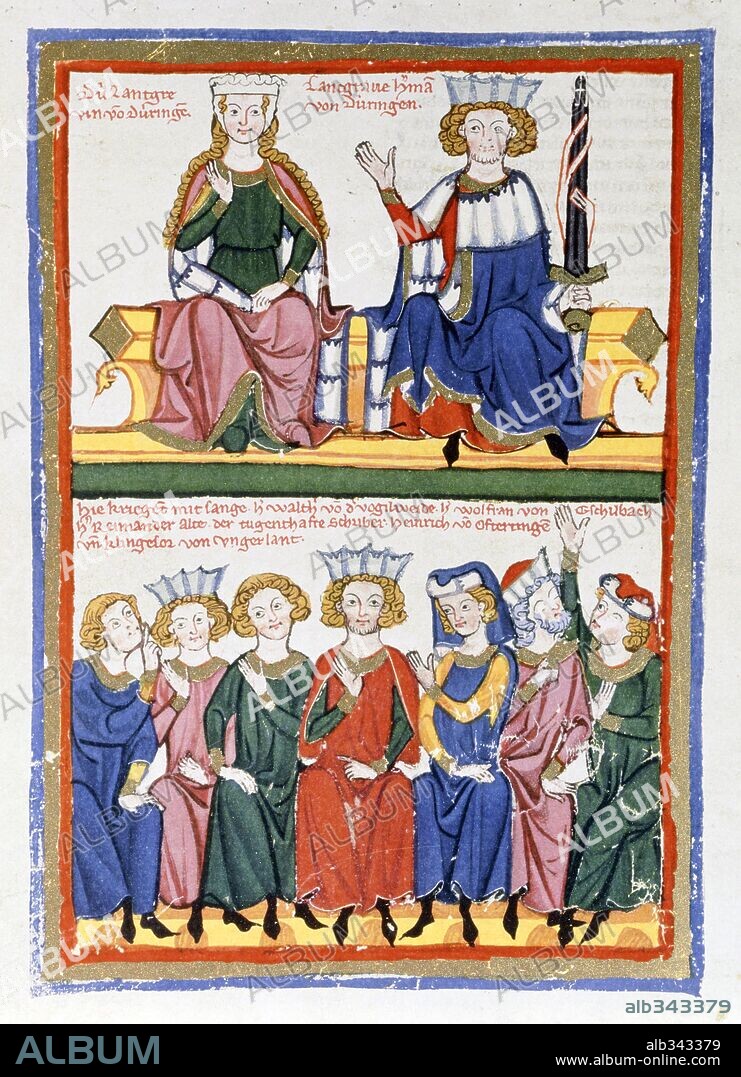 Manesse Codex (1305-40). German manuscript-The performance of the troubadours.
